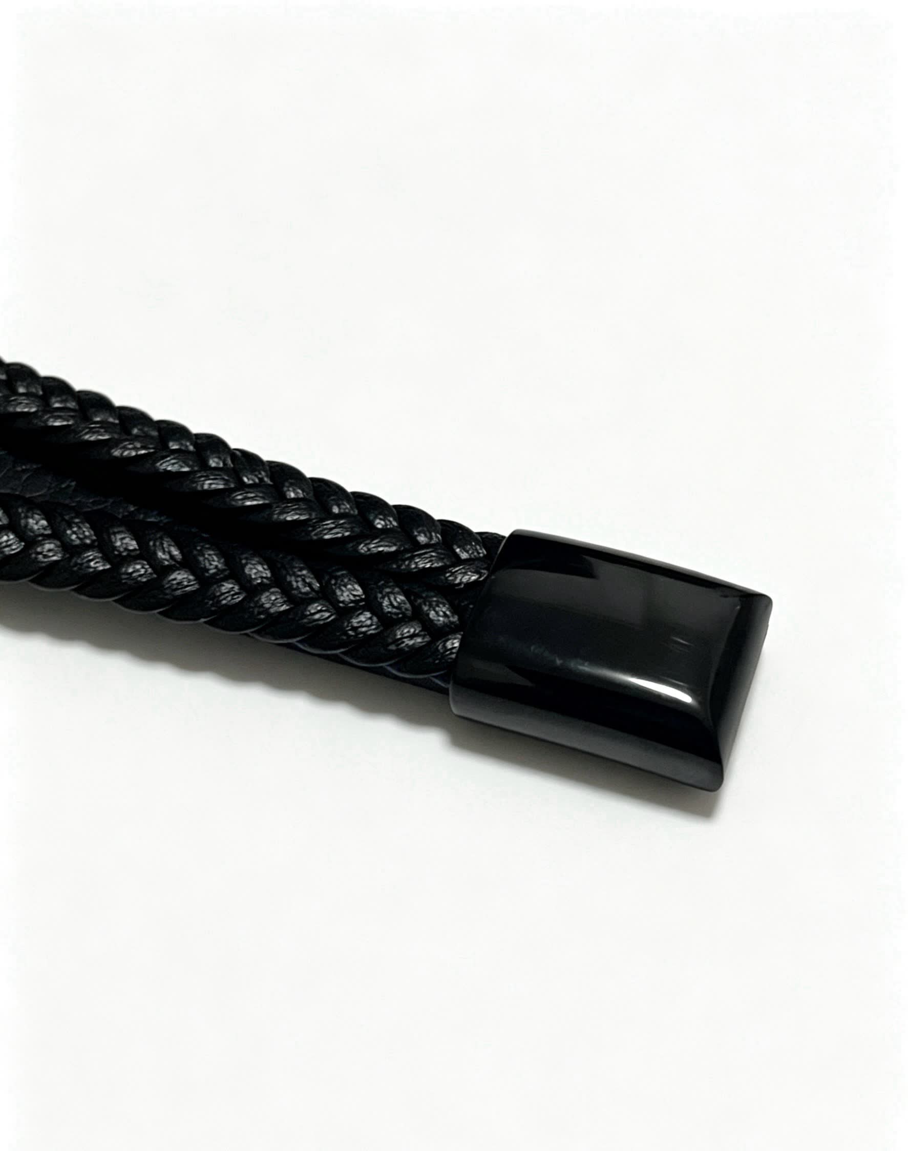 Chrome Hearts Black Braided Leather Bracelet with Cross Clasp